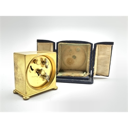  Miniature brass 'Zenith' travel alarm clock, silvered Arabic chapter ring, H6cm  