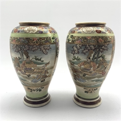  Pair of Japanese Satsuma vases decorated with scenes of warriors in landscapes, H28cm  
