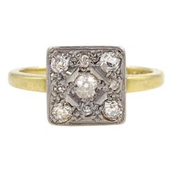 Early 20th century 18ct gold old cut diamond panel ring, stamped