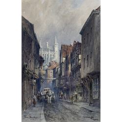 Thomas 'Tom' Dudley (British 1857-1935): 'Stonegate York' with View of the Minster, watercolour signed and titled 31cm x 20cm