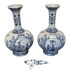 Pair of Delft bottle shaped vases marked Dec. 507 and a Meissen porcelain ocarina (3)