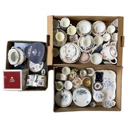 Meissen cabinet cup crusted with flowers, Crown Derby coffee set together with other china including Limoges, Royal Worcester etc in three boxes