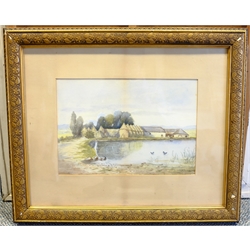 M Myers (British early 20th century): 'Steeton Hall' Keighley, watercolour signed titled and dated '99, and The Farm Pond, watercolour signed A Douglas, max 27cm x 38cm (2)