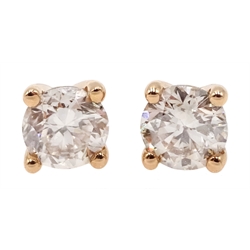 Pair of 18ct rose gold brilliant cut diamond stud earrings, total diamond weight approx 0.50 carat