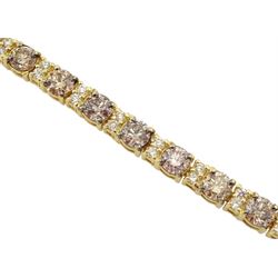 Gold round brilliant cut diamond champagne and white diamond bracelet, total diamond weight approx 4.85 carat