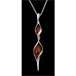 Silver Baltic amber twist pendant necklace, stamped 925