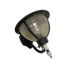 Three outdoor wall lights, domed form with glass shades and scrolled decoration