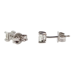 Pair of 18ct white gold princess cut diamond stud earrings, stamped 750, total diamond weight approx 0.55 carat