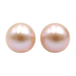 Pair of 9ct gold ivory/pink pearl stud earrings, stamped 375