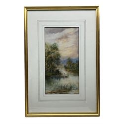 E Lewis (British late 19th century): Anglers Fishing in a Woodland River, pair watercolours signed and dated '97, 34cm x 17cm (2)