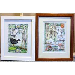 Anne Stothert (British Contemporary): Ornithological Studies, three watercolours, two signed, and a further watercolour of Selby landmarks, max 33cm x 24cm (4)