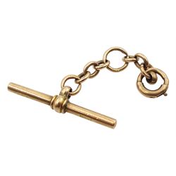 Early 20th century 9ct rose gold T-bar chain with spring loaded clasp, by John Grinsell & Sons, stamped 9.375