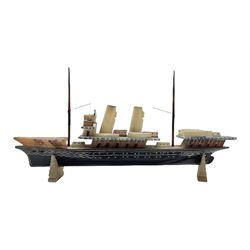 Early 20th century carved and painted alabaster model of a ship L56cm for restoration