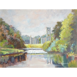  Anne Williams (British 20th century): Fountains Abbey, oil on board unsigned 61cm x 82cm (unframed) Provenance: direct from the artist's family. Anne was a local artist who lived at Malton and later York.   