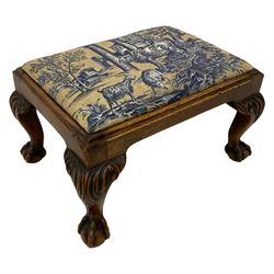 Georgian design walnut cabriole stool, upholstered in 
