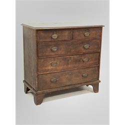 George III oak chest, two short and three long drawers, shaped bracket feet, W103cm, H100cm, D52cm