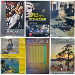 Collection Six Gallery Posters for the Tate, Royal Academy of Arts and others highlighting Augustus John, Tamara Lempicka, Dan Flavin etc. dated 2004-2012 max 80cm x 50cm (6) (unframed)