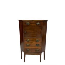 George III mahogany wash stand, with one faux drawer over two cupboards, raised on square tapering supports 