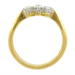22ct gold three stone old cut diamond ring, total diamond weight approx 0.40 carat 
