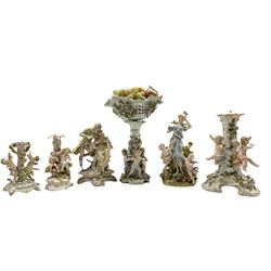 Group of 19th century and later porcelain centrepieces and figures, three lacking bowls (6)