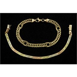 9ct gold link bracelet and a 14ct gold tri-colour link bracelet, stamped or hallmarked