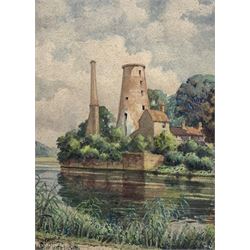 Karl Salsbury Wood (1888-1958): Riverside Windmill, watercolour signed and dated 1951, 36cm x 26cm