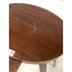 Edwardian oval inlaid mahogany occasional table with candle slide, raised on square tapered and splayed supports W37cm