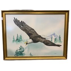 Lora Rose Knott (American 20th century): Soaring Eagle, watercolour signed, labelled verso together with 6 prints max 55cm x 75cm (7)