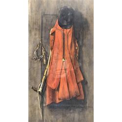 Cicely Beardsworth (British 19th/20th century): Still Life of Hunting Gear, watercolour signed and dated 1912, 94cm x 51cm