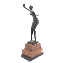  Art Deco style bronze model of a dancer after Chiparus on stepped marble plinth, H49cm  