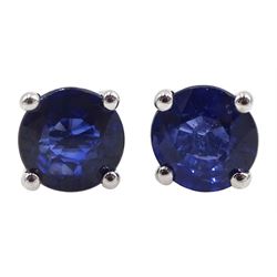 Pair of 18ct white gold round Ceylon sapphire stud earrings, stamped 750, total sapphire weight approx 1.65 carat