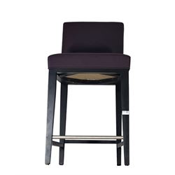 Tall dining chair, upholstered in purple fabric, raised on ebonised squared supports 