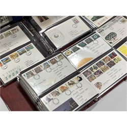 Great British Queen Elizabeth II first day covers in seven ring binder albums, dating from the 1950s to the 1990s, many with address written in pen, a well presented collection