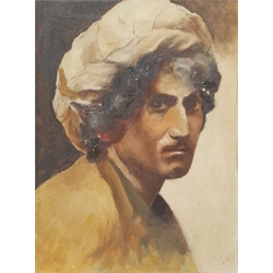 CW Copp (British early 20th century): Portrait of a Man with Headscarf, oil on canvas signed and dated February 1907 verso 30cm x 22cm