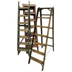 Three pairs of vintage wooden ladders
