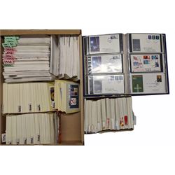 Queen Elizabeth II First Day covers and PHQ cards, many of the FDCs with special postmarks and printed addresses, the PHQ cards mostly used with stamp and postmark cancellation, in one box