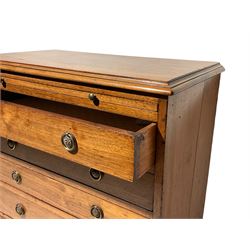 George III mahogany straight-front chest, the moulded top over pull out brushing slide and four drawers, on bracket feet