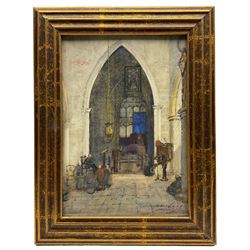 James Garden Laing (Scottish 1852-1915): Church Interior - Travels in Spain, Egypt, France, Holland & Germany, watercolour signed 24cm x 17cm