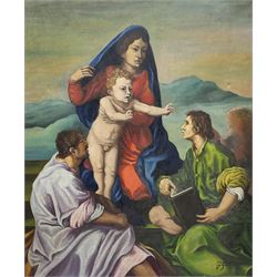 After Andrea del Sarto (Italian 1486-1530): The Virgin and Child between Saint Matthew and an Angel, 20th century oil on canvas signed 'Saura' 61cm x 50cm (unframed)