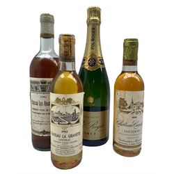 Bottle of Pol Roger Blanc de Blancs Brut Champagne 2012, Chateau Les Quatre Ecus 1981, 75cl, Chateau Cantegril Sauternes 1981, 37,5cl and Chateau La Gravette Loupiac 1982, 37,5cl (4 bottles)