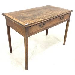 Mid 19th century mahogany crossbanded side table with one drawer, raised on square tapered supports 106cm x 55cm, H72cm