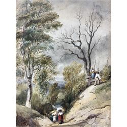 English School (19th/20th century): Carrying Wood Down Hill, watercolour signed with initials WS 38cm x 26cm 