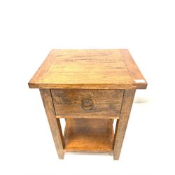 Barker & Stonehouse Santa Fe bedside lamp table, fitted with one drawer, raised on square supports united by under tier, 50cm x 40cm, H71cm
