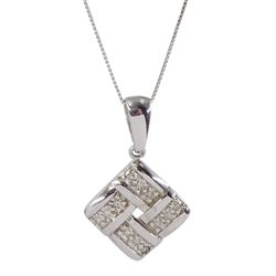 9ct white gold diamond pendant necklace, stamped 