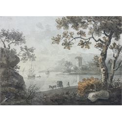 John Henry Campbell (Irish 1757-1829): Figures in an Estuary Landscape, watercolour unsigned 18cm x 24cm