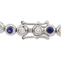 18ct white gold bezel set diamond and sapphire alternate link bracelet