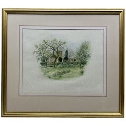 English School (20th Century) 'Mr & Mrs Raper's Garden' and St Nicholas' Church Husthwaite', pair watercolours signed 'Anna Sutton' titled and dated 1997, 35cm x 44cm (2)