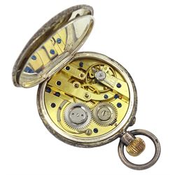 Gold lion, anchor and heart locket charms, all hallmarked 9ct, gilt and enamel cross mourning locket, and a Victorian silver ladies cylinder keyless pocket watch, Birmingham 1885