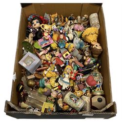 Quantity of Disney and other figures including Lion King bisque figures, Mickey Mouse plastic figures, three Disney Fine Porcelain Lenox spice jars and covers, Snow White figure etc in one box