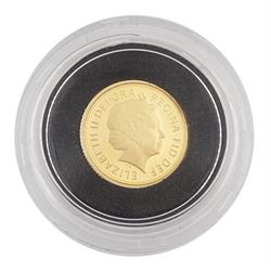 Queen Elizabeth II 2010 gold proof quarter sovereign coin, cased with certificate